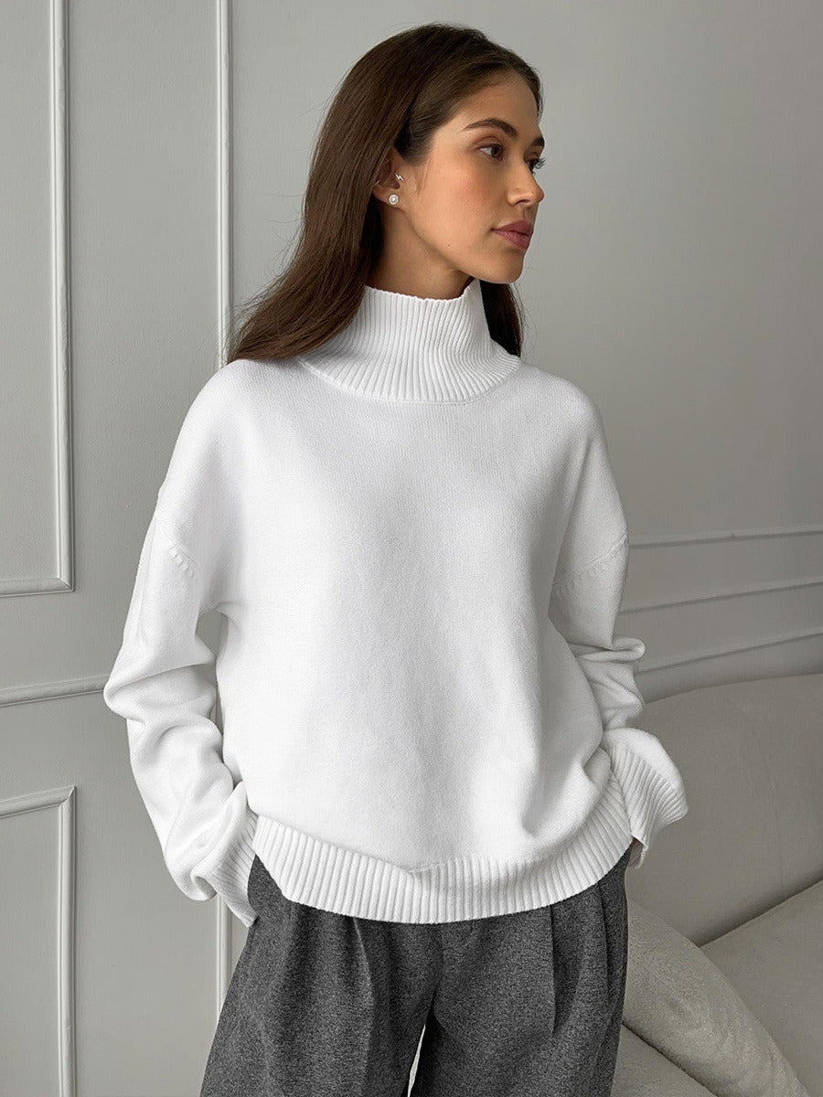 Solid Ribbed Edge Knit Pullover Sweater