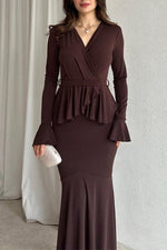 Elegant Long Sleeved Peplum Slim Fit Maxi dress
