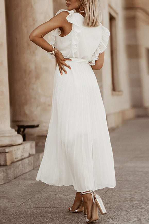 Sweet Ruffle Sleeve Chiffon Midi Dress