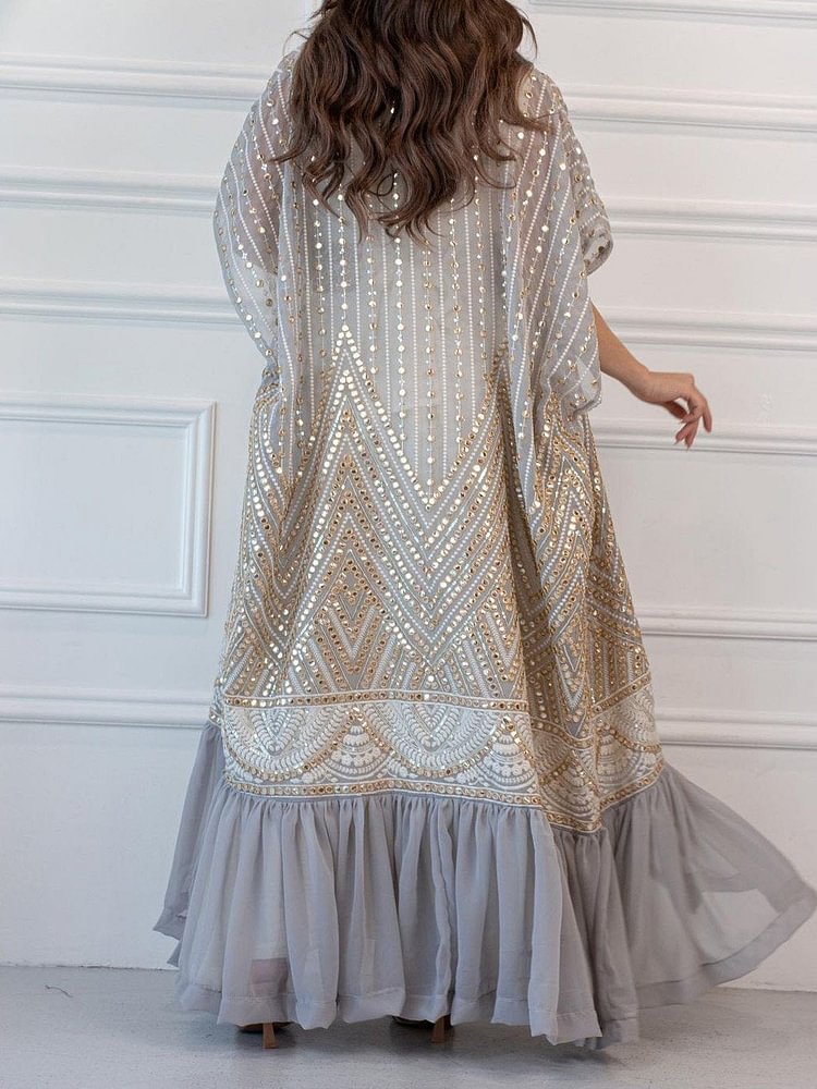 Gorgeous Bat Sleeve Cape Coat Dress Two Piece Suit