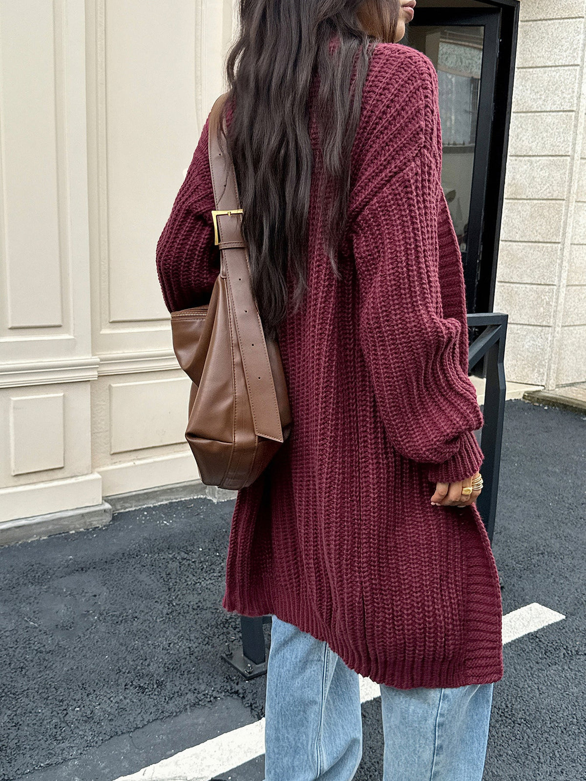 Oversized Ribbed Knit Long Cardigan