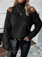 Solid Cold Shoulder Long-Sleeved Sweater