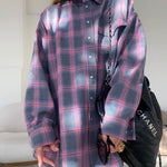 Retro Tartan Print Button Down Loose Shirt