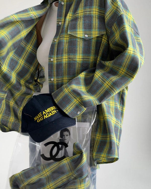 Retro Tartan Print Button Down Loose Shirt