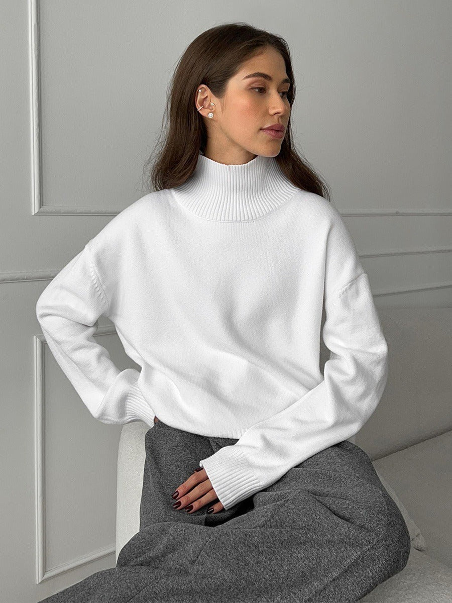 Solid Ribbed Edge Knit Pullover Sweater