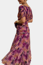 Purple Floral Crossover Neckline Maxi Dress