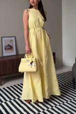 Linen Waist-Tie Sleeveless Maxi Dress