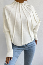 White Bat Sleeves Ribbed Knit Sweater