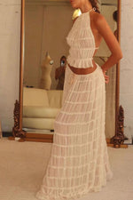 Halterneck Tank Top and Maxi Skirt Ruched Two Piece Set