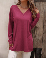 Solid Long-sleeved Side Split T-shirt