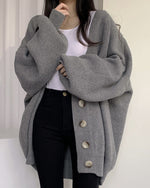 Casual Ribbed Knit Lantern Sleeve Cardigan