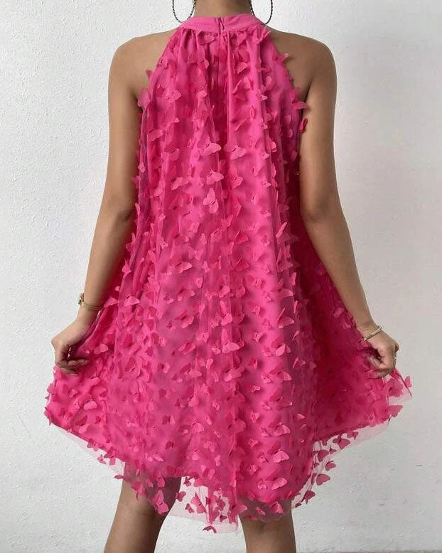 Butterfly Textured Halterneck Mini Dress