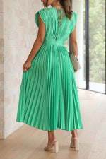Satin Pleated V-Neck Midi Dress