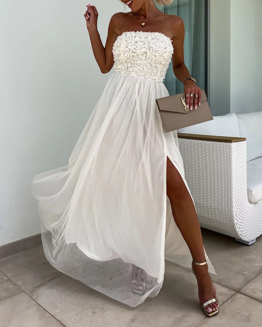 Rosette Bandeau Tube Maxi Dress