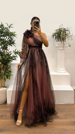 Rosette One-shoulder Mesh Maxi Dress