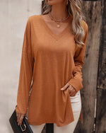 Solid Long-sleeved Side Split T-shirt