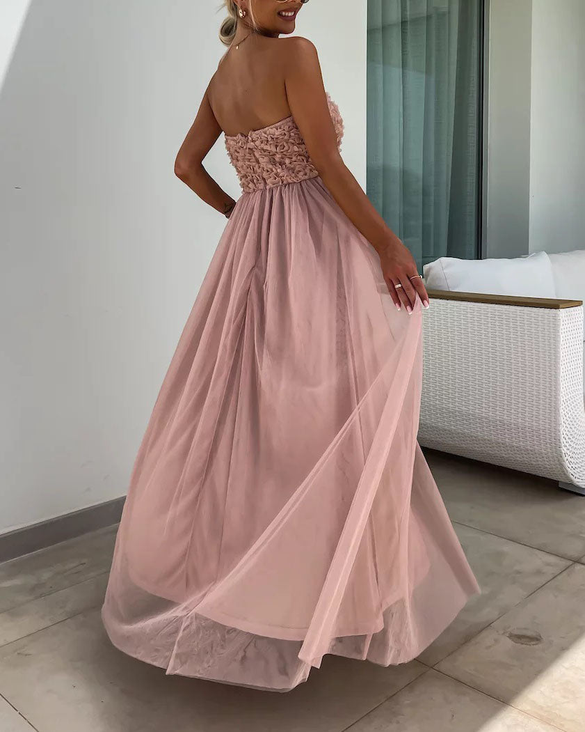 Rosette Bandeau Tube Maxi Dress