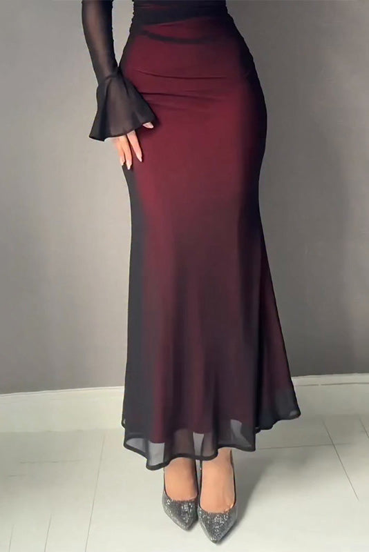 Burgundy Long Sleeves Off Shoulder Midi Dress