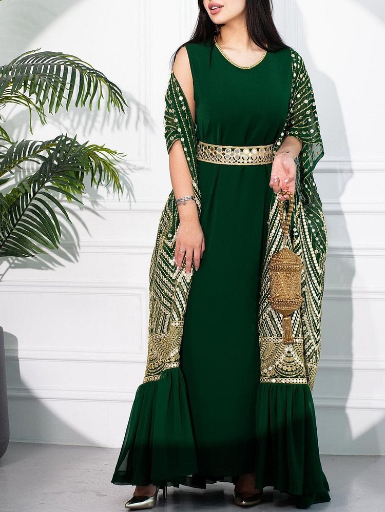 Gorgeous Bat Sleeve Cape Coat Dress Two Piece Suit