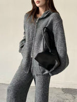 Thermal Hooded Cardigan and Pants Knit Two-Piece Set