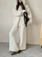 Thermal Hooded Cardigan and Pants Knit Two-Piece Set