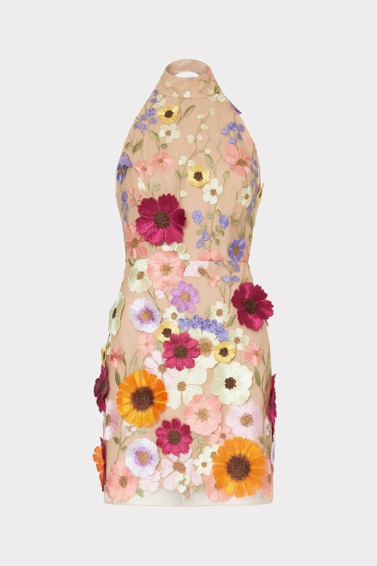 Embroidered Floral Halter Mini Dress