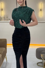 Sequined Sleeveless Maxi Evening Dress