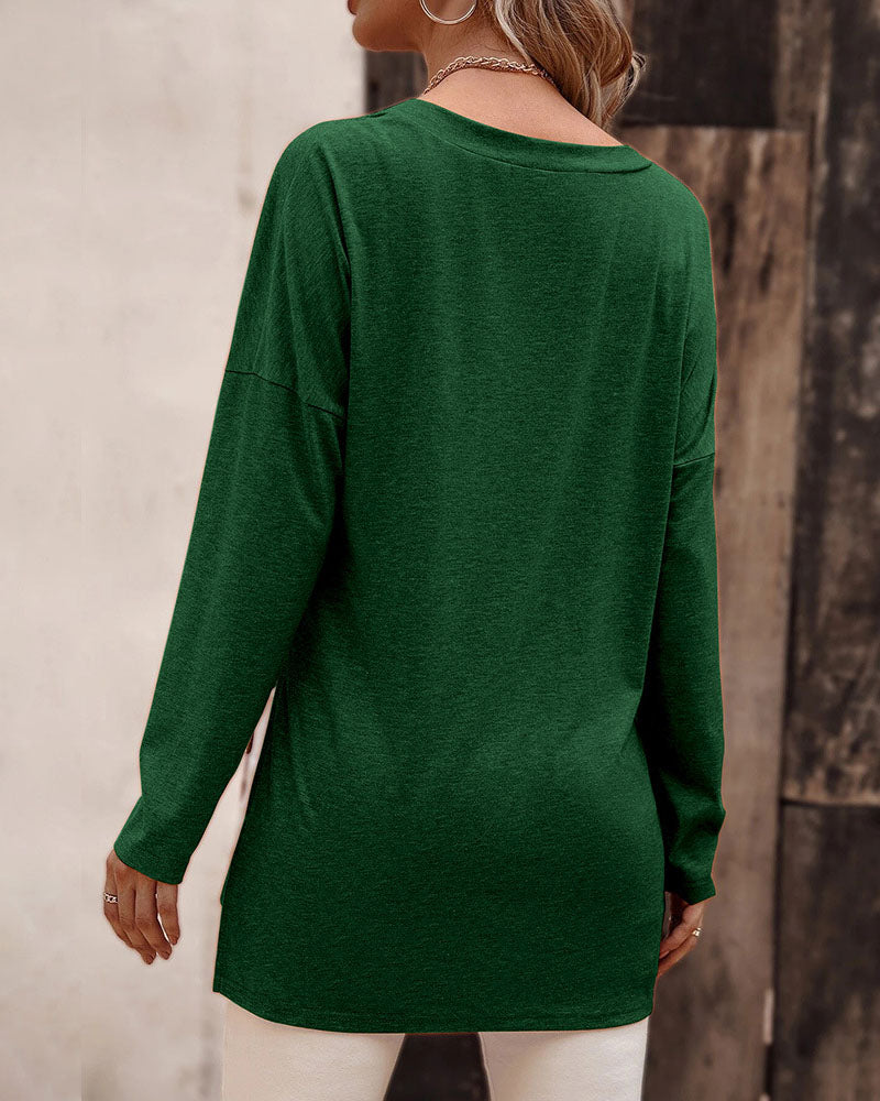 Solid Long-sleeved Side Split T-shirt