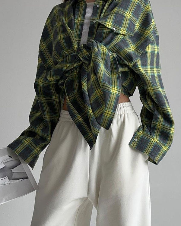 Retro Tartan Print Button Down Loose Shirt