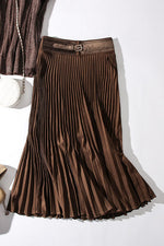 Solid Color Pleated Midi Skirt