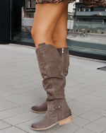 Faux Seude Side Zip Knee-High Boots