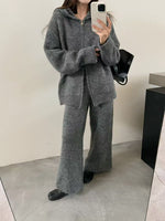 Thermal Hooded Cardigan and Pants Knit Two-Piece Set