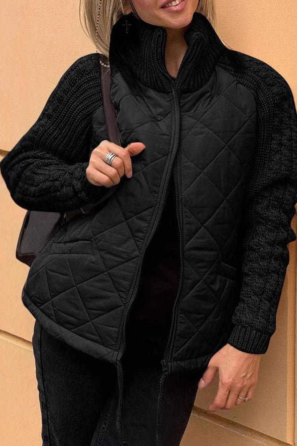 Cable Knit Sleeve Paneled Padded Jacket