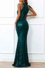 Sequined Fishtail Maxi Gown Dress