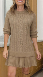 Cable Knit Ruffled Hem Sweater Dress