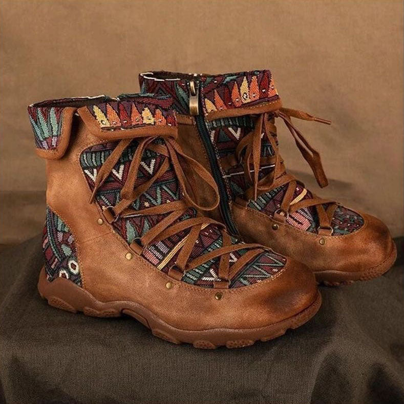 Ethnic Print Side Zipper Booties