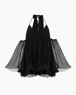 Chiffon Cold Shoulder Bell Sleeve Mini Dress