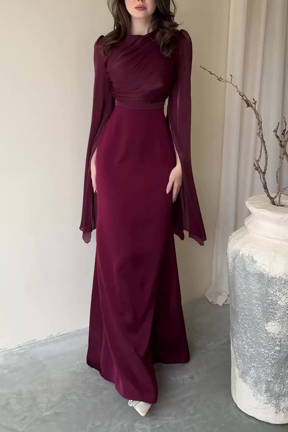 Mesh Bell sleeves Satin Maxi Dress