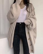 Casual Ribbed Knit Lantern Sleeve Cardigan