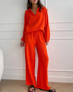 Long Sleeve Top and Drawstring Pants Crepe Two Piece Set