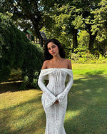 White Off-Shoulder Crochet Lace Midi Dress