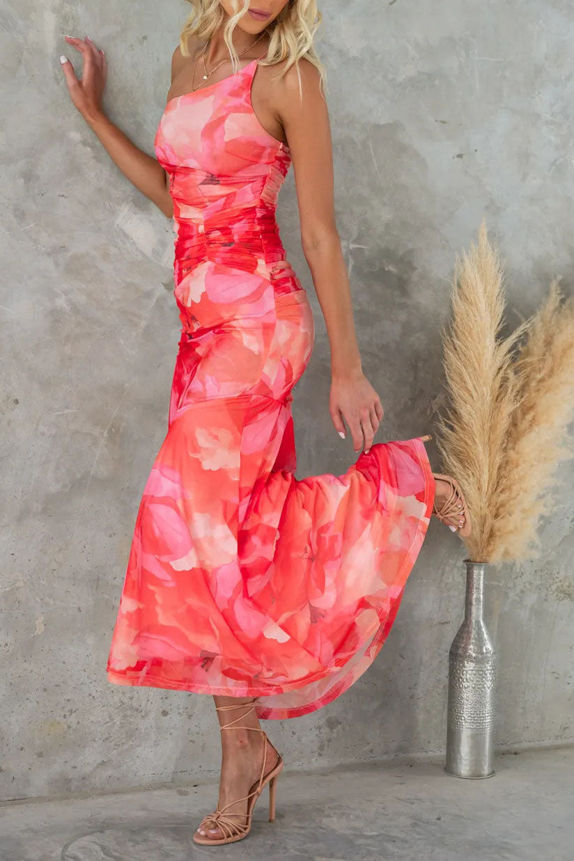 Tulip Floral One-shoulder Midi Dress