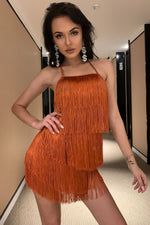 Tassel Backless Tie Halter Sleeveless Mini Dress