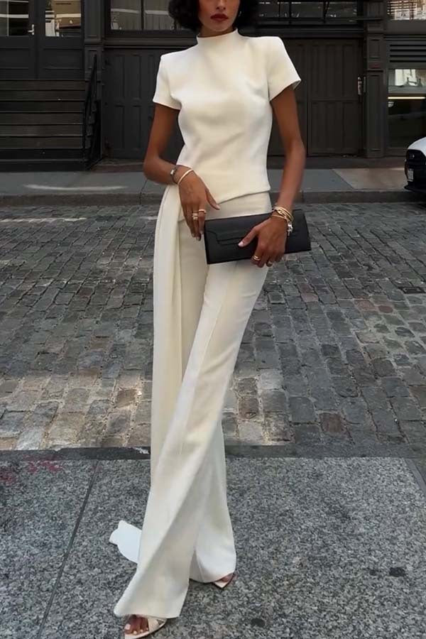 Sleek Short Sleeves Top and Pants Two Piece Set