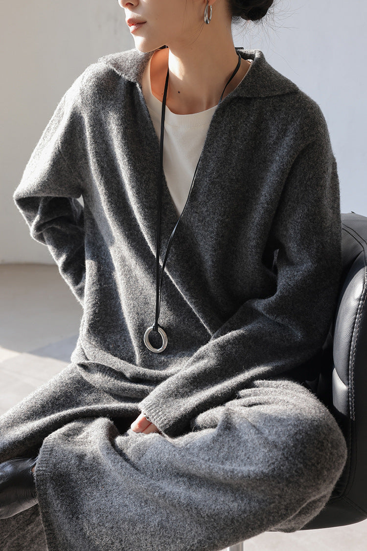Thermal V-neck Knit Sweater and Pants Two-Piece Set