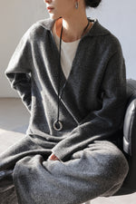 Thermal V-neck Knit Sweater and Pants Two-Piece Set