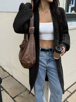 Chunky Knit Lantern-sleeved Long Cardigan