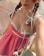 Red Gingham Print Mini Dress