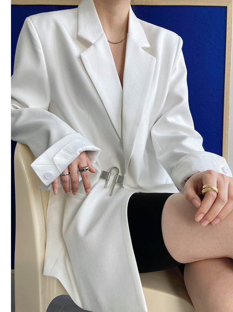 Solid Buckle Closure Sleek Blazer