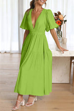 Solid Puff Sleeve Midi Dress